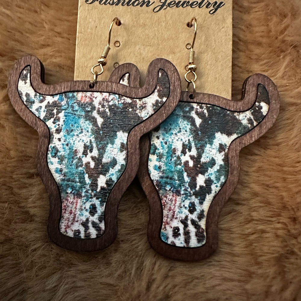“New” Bull Head Wooden Earrings